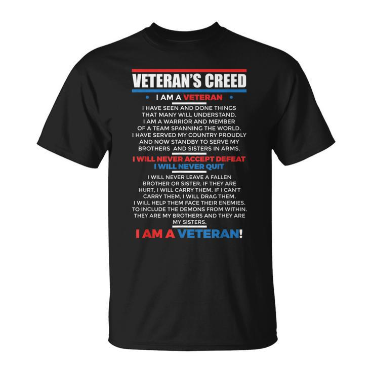 Veterans Creed Patriot Usa Military Comrades America  Unisex T-Shirt