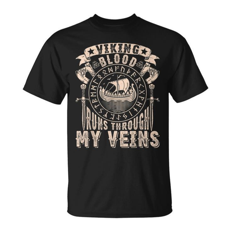 Vikings Retro Viking Blood Runs Through My Veins Valhalla T-Shirt