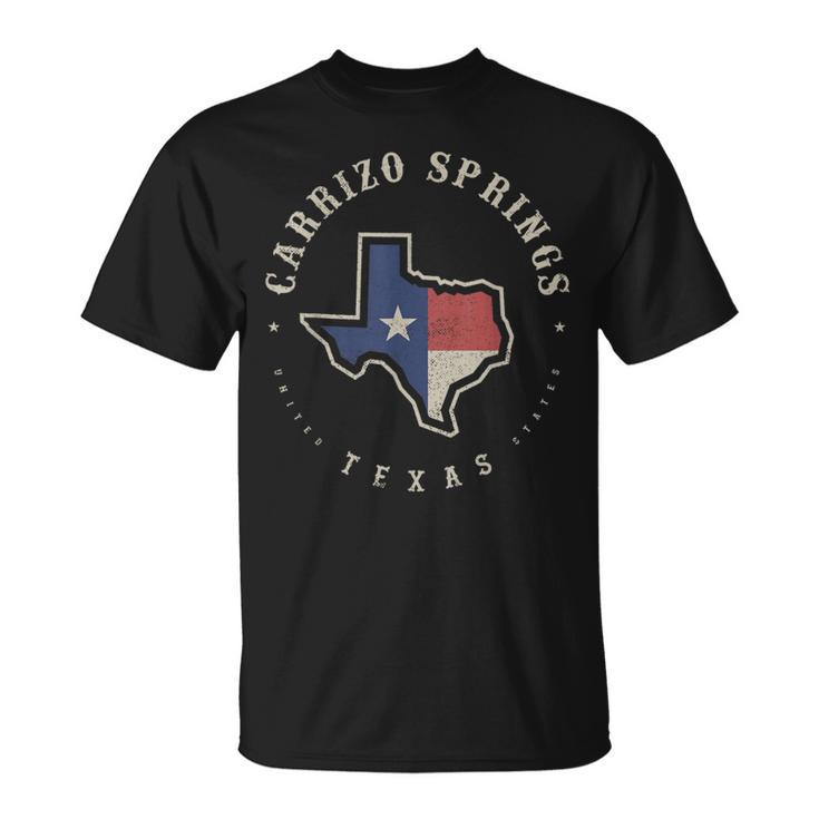 Vintage Carrizo Springs Texas State Flag Map Souvenir T-Shirt