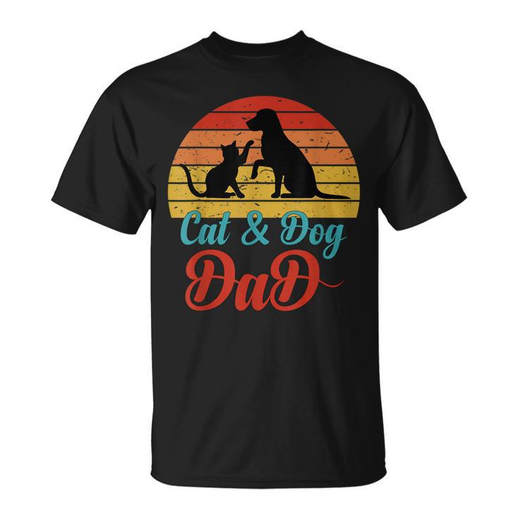 Vintage Cat And Dog Dad Owner Funny Father Daddy Pet Animal  Unisex T-Shirt