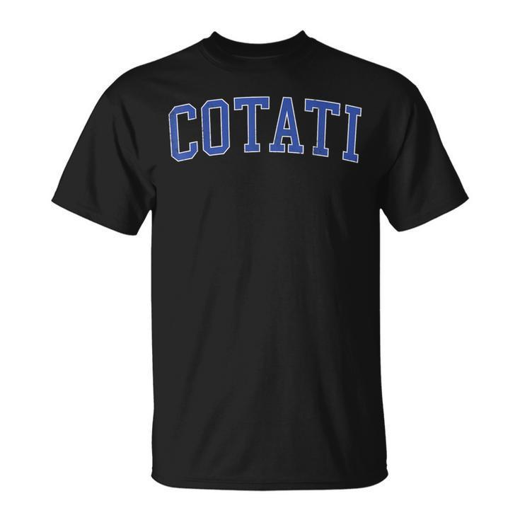 Vintage Cotati Ca Distressed Blue Varsity Style T-Shirt