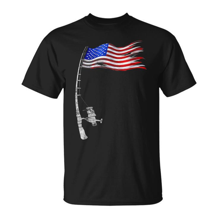 Vintage Fishing Rod American Flag Funny Fishing Gift Unisex T-Shirt