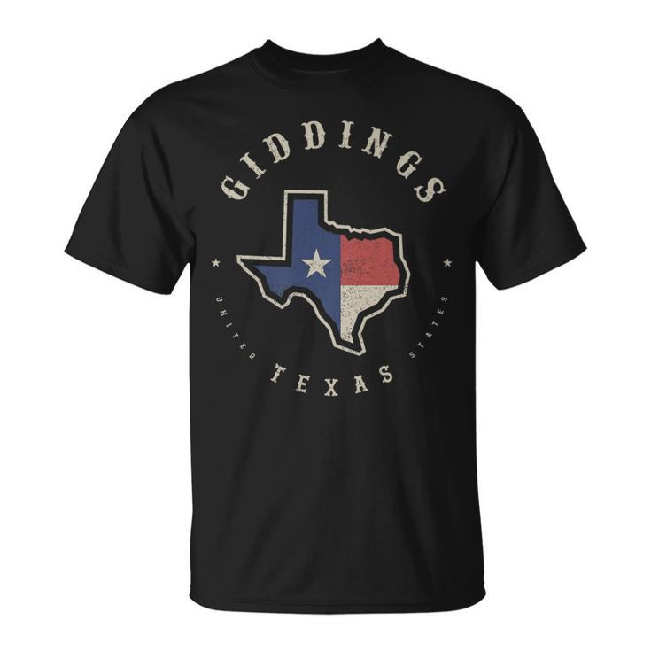 Vintage Giddings Texas State Flag Map Souvenir T-Shirt