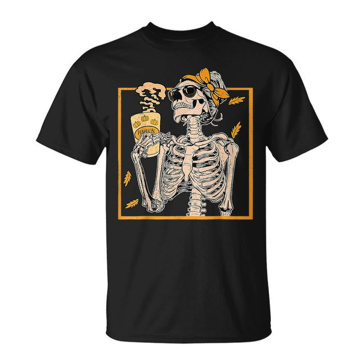 Vintage Halloween Skeleton Pumpkin Spice Latte Syrup Creamer Latte Funny Gifts Unisex T-Shirt