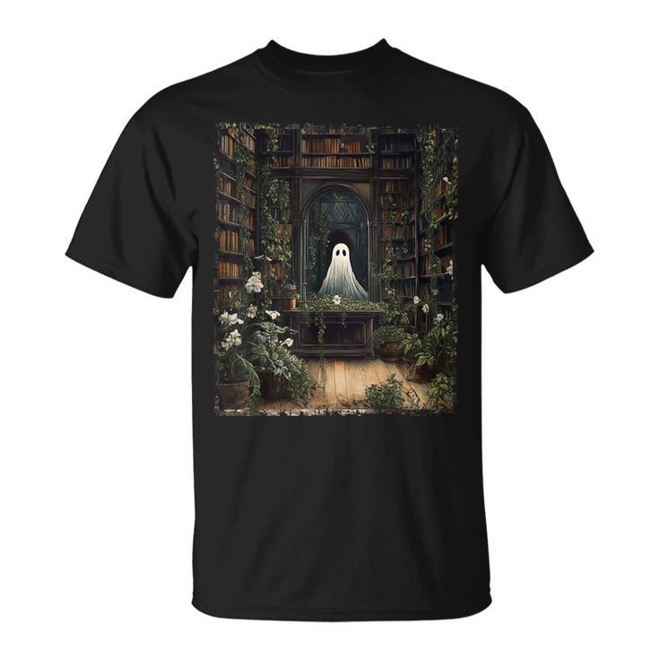 Vintage Halloween Spooky Ghost In The Library Gothic T-Shirt