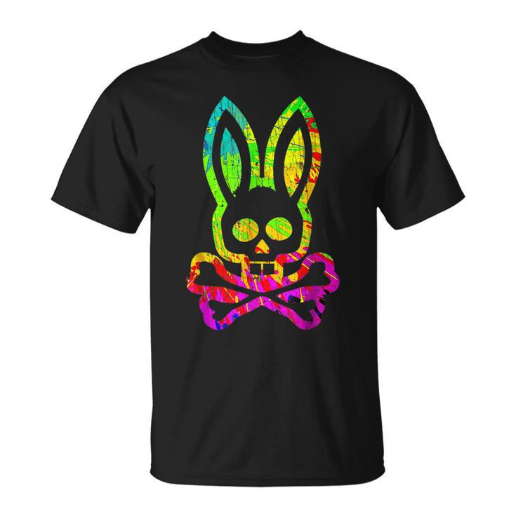 Vintage Horror Bunny Rabbit Face Tie Dye Happy Easter Day Rabbit T-Shirt
