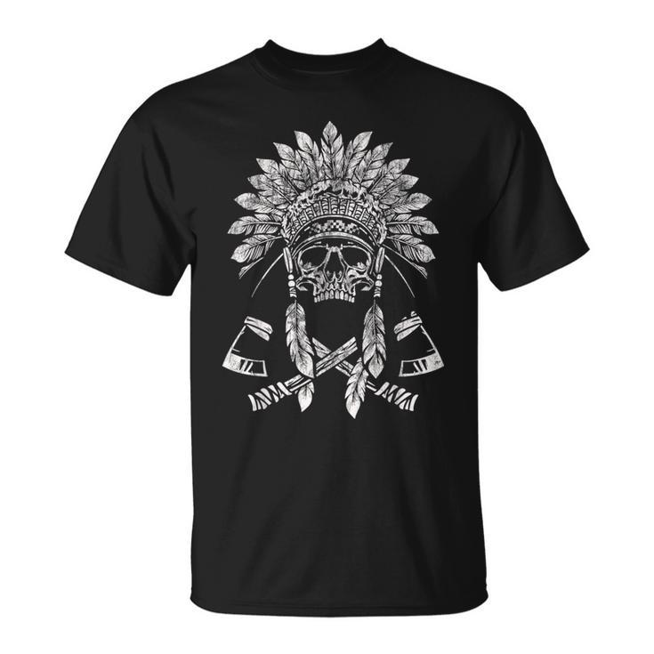 Vintage Indian Native American Skull With Tomahawk Axe T-Shirt