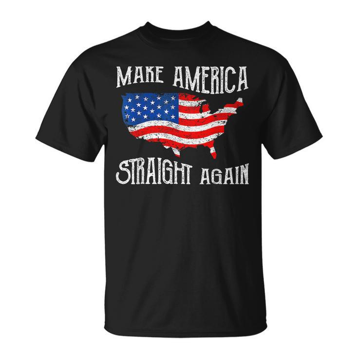 Vintage Make America Straight Again Groovy American Us Flag Unisex T-Shirt