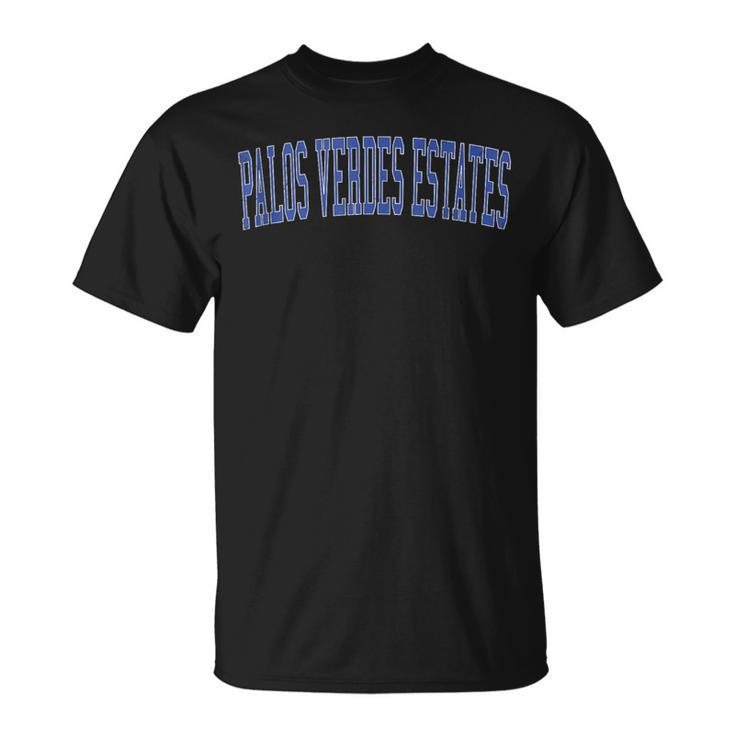 Vintage Palos Verdes Estates Ca Distressed Blue Varsity Styl T-Shirt