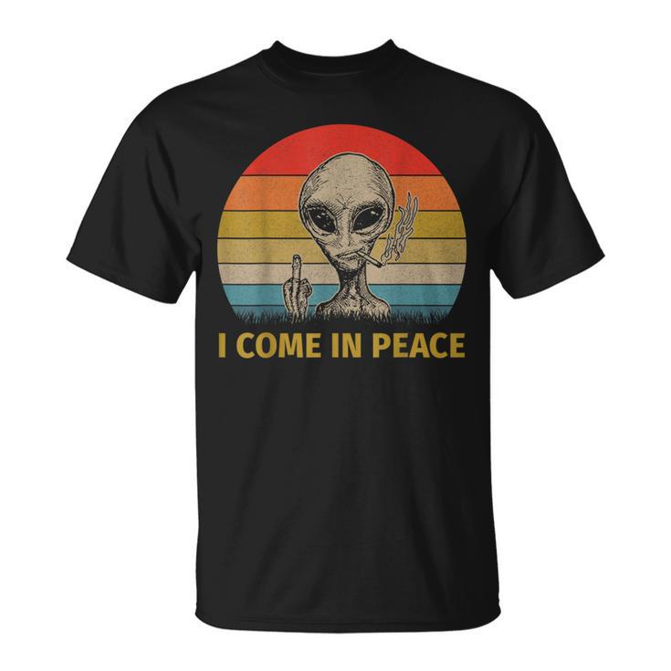 Vintage I Come In Peace Alien Smoking T-Shirt