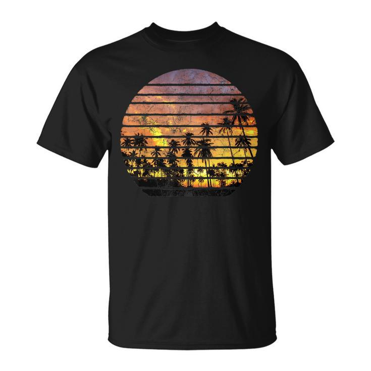 Vintage Retro Style Sunset Palm Tree Beach California Hawaii  Unisex T-Shirt
