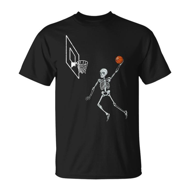 Vintage Skeleton Basketball Player Dunking Hoop Halloween Basketball Funny Gifts Unisex T-Shirt