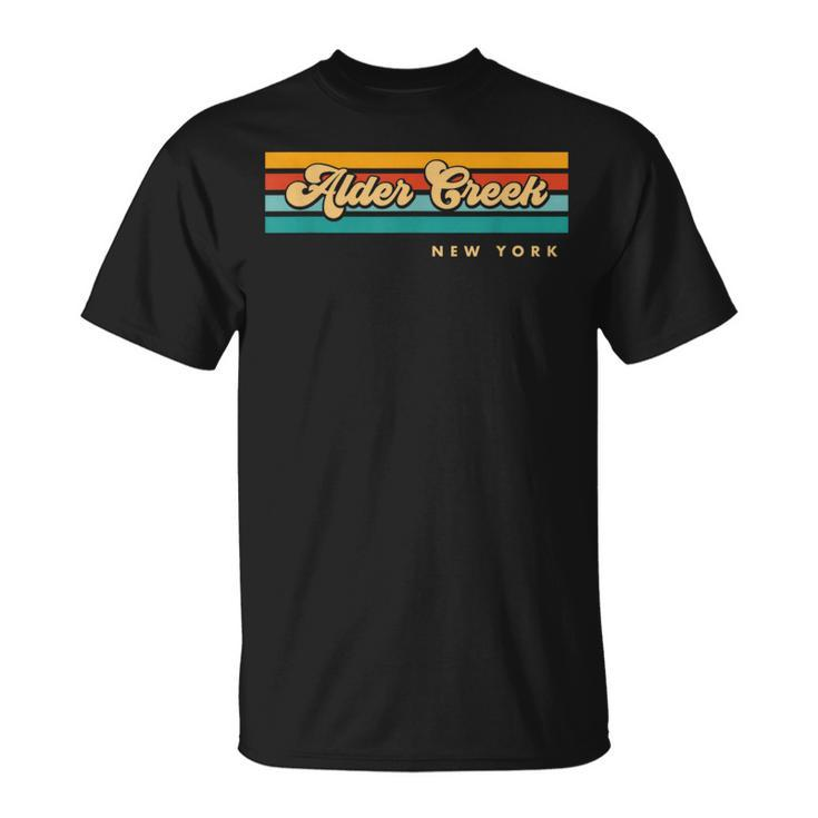 Vintage Sunset Stripes Alder Creek New York T-Shirt