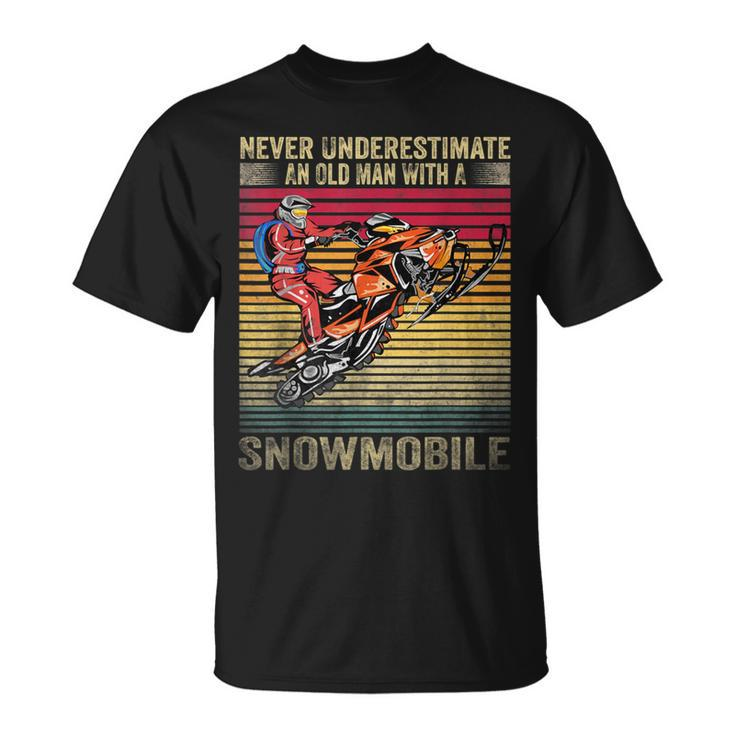 Vintage Never Underestimate An Old Man With A Snowmobile T-Shirt