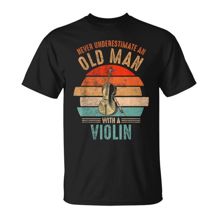 Vintage Never Underestimate An Old Man With A Violin T-Shirt
