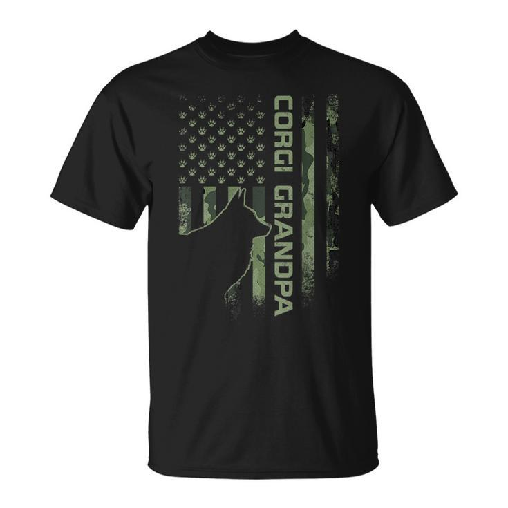 Vintage Us American Camo Flag Proud Corgi Grandpa Silhouette  Unisex T-Shirt