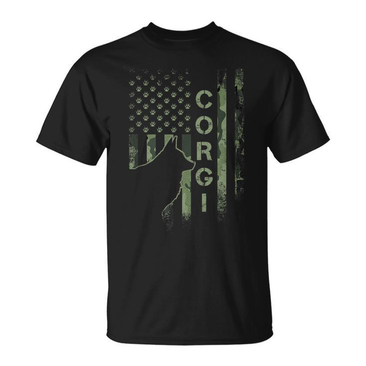 Vintage Usa American Camo Flag Corgi Dog Love Silhouette  Unisex T-Shirt