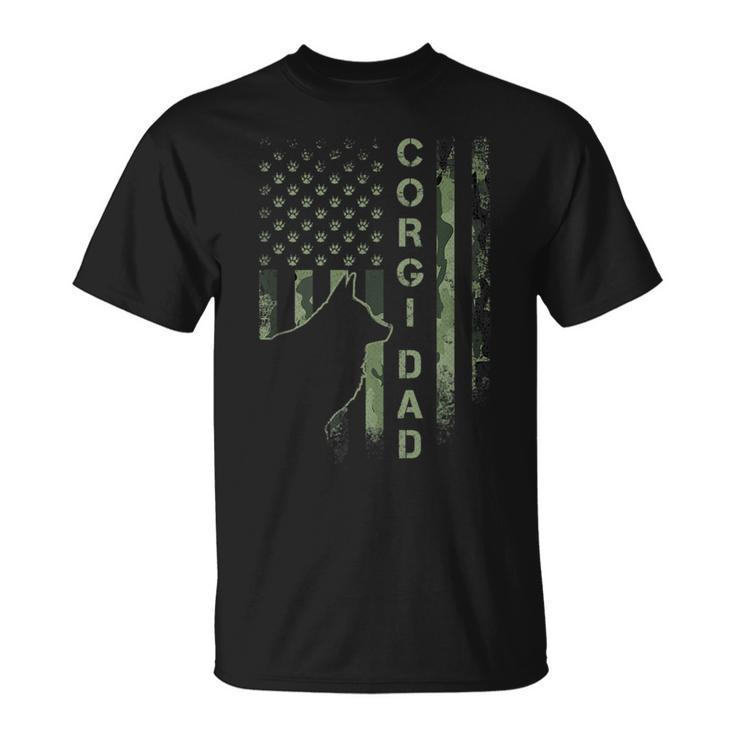 Vintage Usa American Camo Flag Proud Corgi Dad Silhouette  Unisex T-Shirt