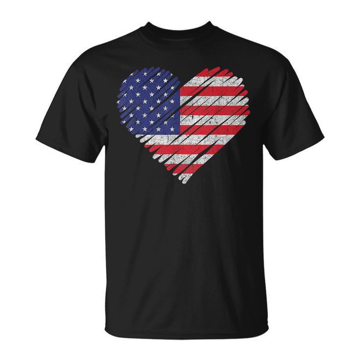 Vintage Usa Flag 4Th Of July Heart American Patriotic  Unisex T-Shirt