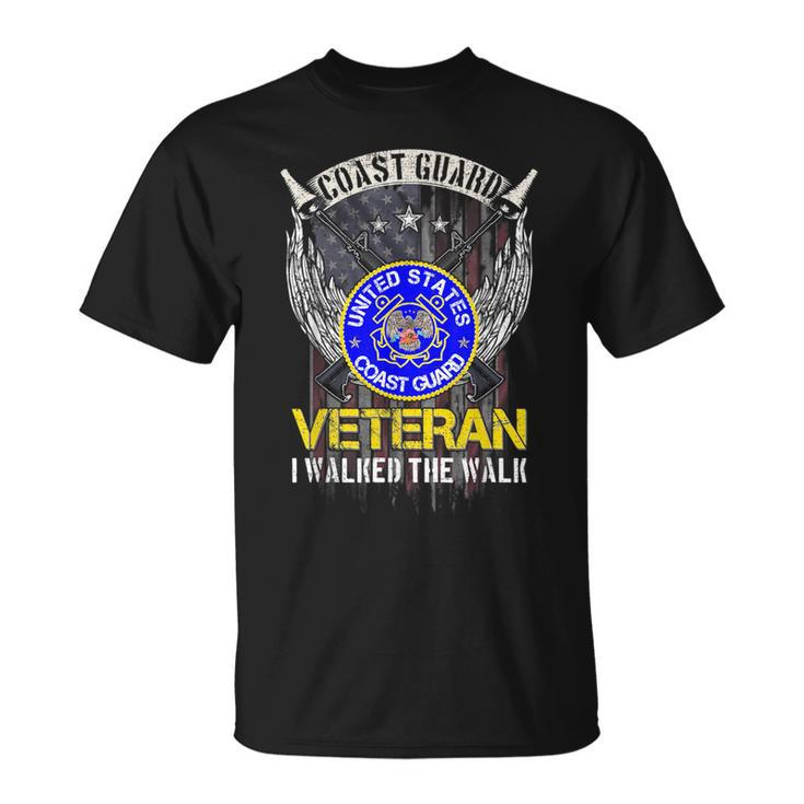 Vintage Usa Flag Us Coast Guard Veteran I Walked The Walk Veteran Funny Gifts Unisex T-Shirt