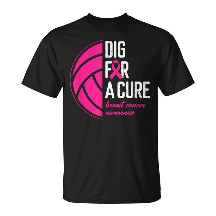 Volleyball Pink Out Dig For A Cure Breast Cancer Awareness T-Shirt