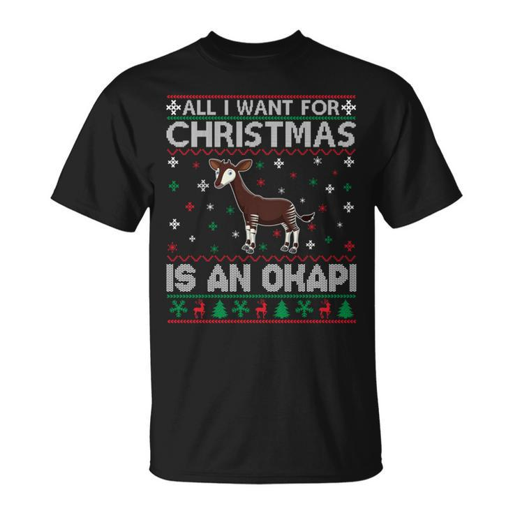 All I Want For Christmas Is An Okapi Ugly Xmas Sweater T-Shirt