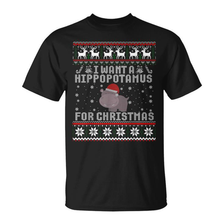I Want A Hippopotamus For Christmas Hippo Ugly Sweater T-Shirt
