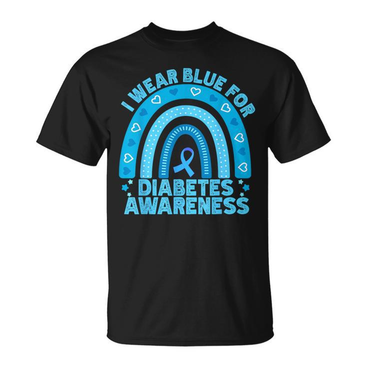 I Wear Blue For Diabetes Awareness Rainbow Diabetic Women T-Shirt