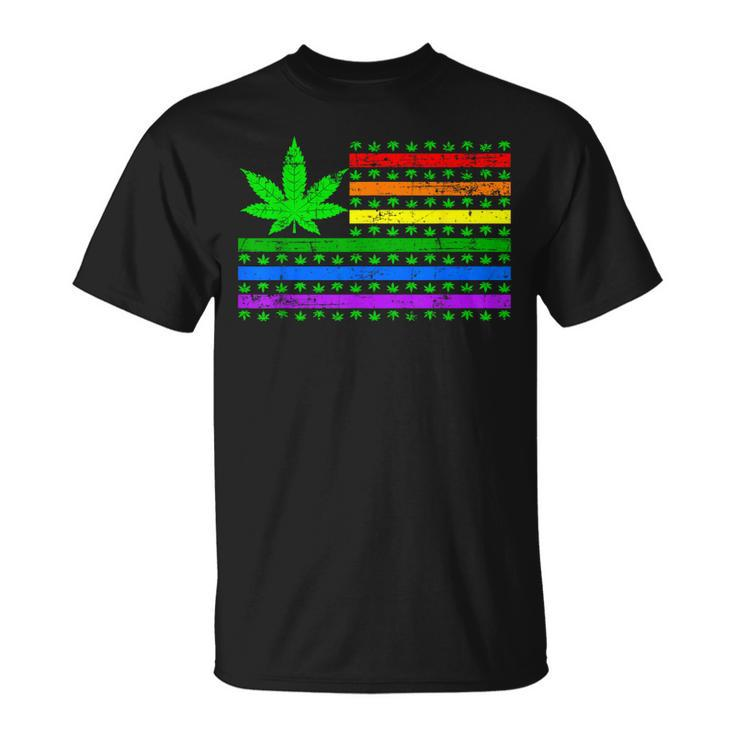 Weed Marijuana Cannabis Gay Lgbt Pride American Flag Trans  Unisex T-Shirt