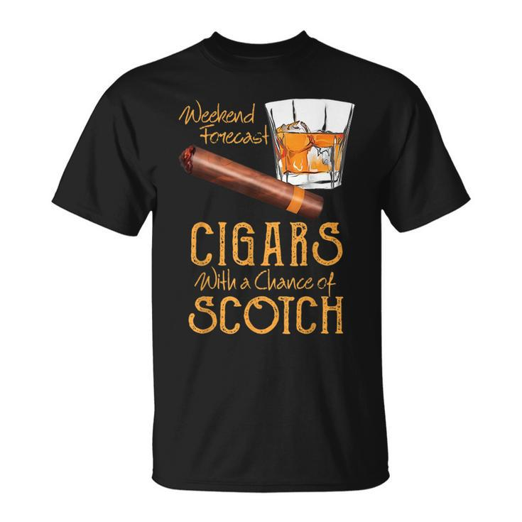 Weekend Forecast Cigars Chance Of Bourbon Fathers Day Gift  Cigars Funny Gifts Unisex T-Shirt
