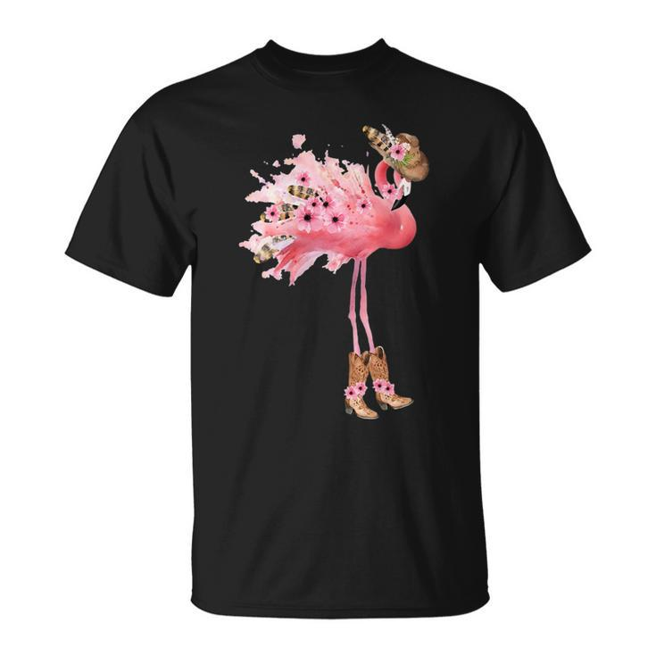Western Boho Cowgirl Flamingo Print Gift For Womens Unisex T-Shirt