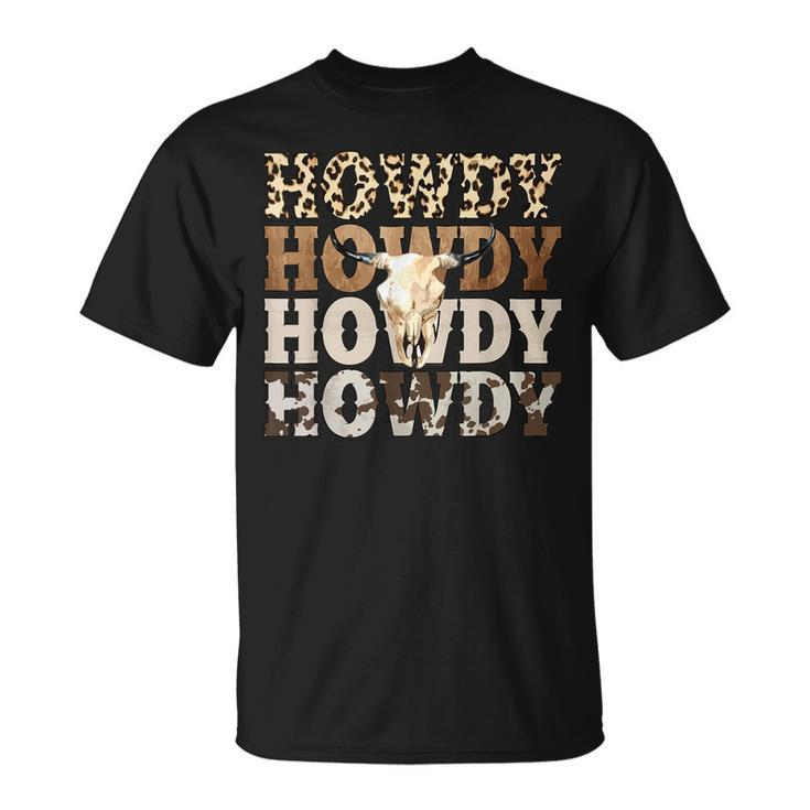 Western Country Leopard Howdy Bull Skull Cowgirl Rodeo Unisex T-Shirt