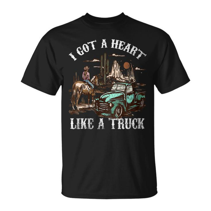 Western Sunset Cowgirl I Got A Heart Like A Truck Vintage Gift For Womens Unisex T-Shirt
