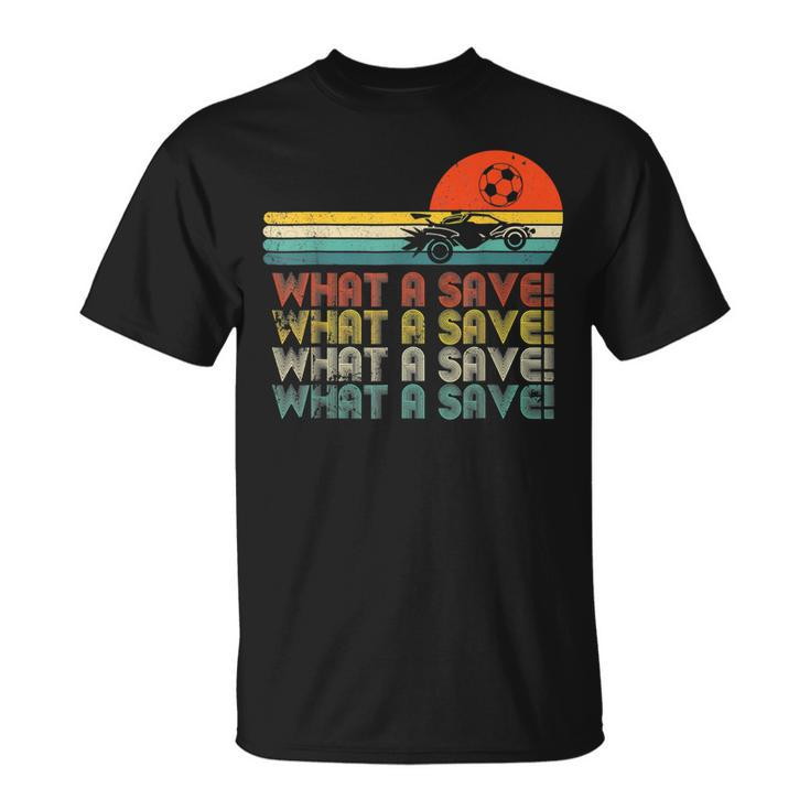 What A Save Vintage Retro Rocket Soccer Car League Funny Soccer Funny Gifts Unisex T-Shirt