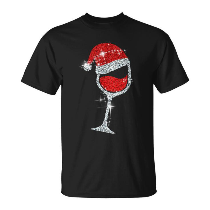 Wine Glasses Santa Hat Bling Christmas Funny Wine Lover  Unisex T-Shirt