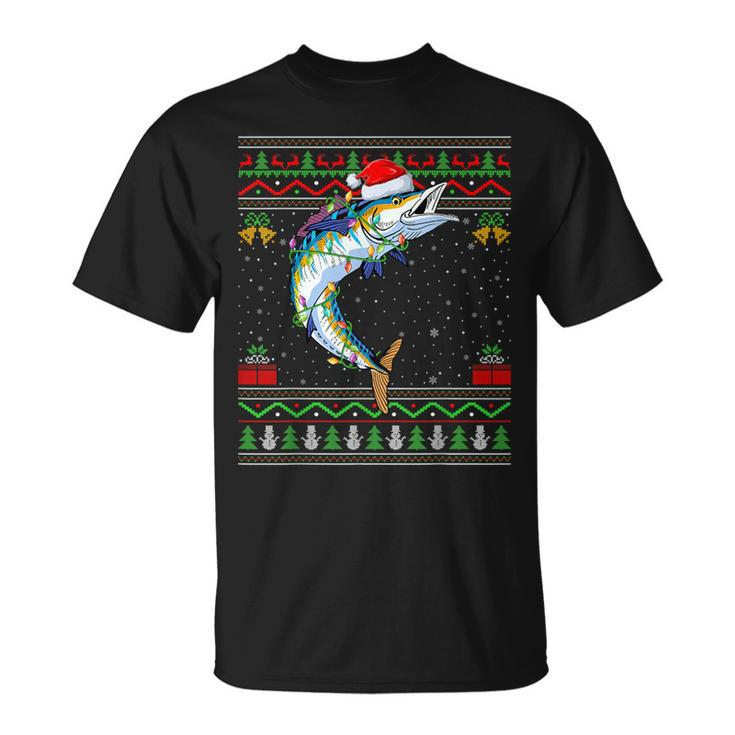 Xmas Lights Ugly Sweater Style Santa Wahoo Fish Christmas T-Shirt