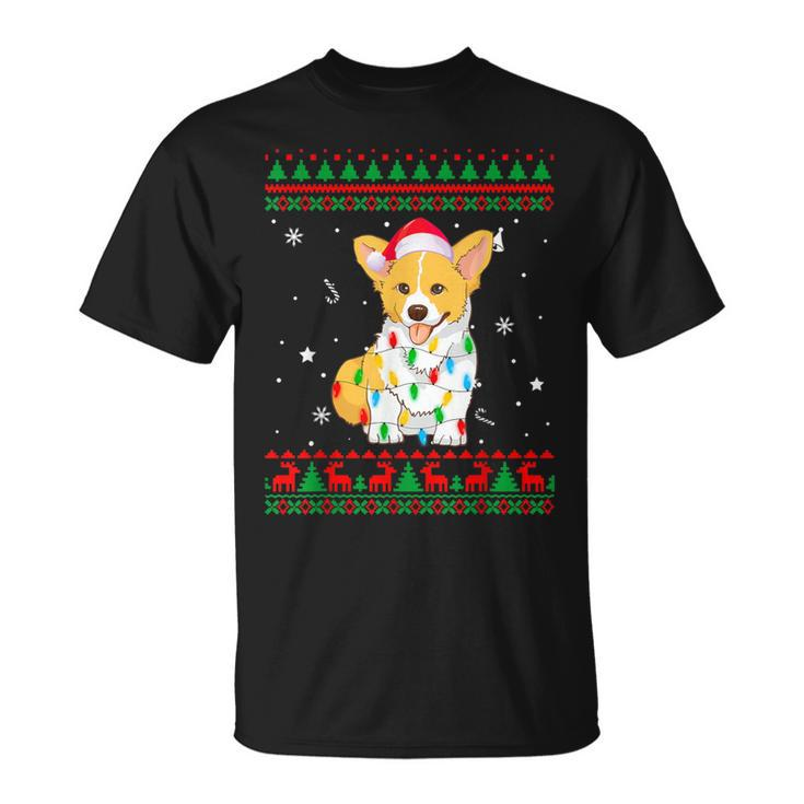 Xmas Ugly Sweater Christmas Lights Corgi Dog Lover T-Shirt