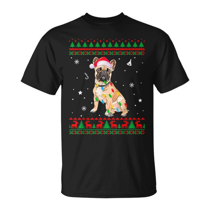 Xmas Ugly Sweater Christmas Lights French Bulldog Dog Lover T-Shirt