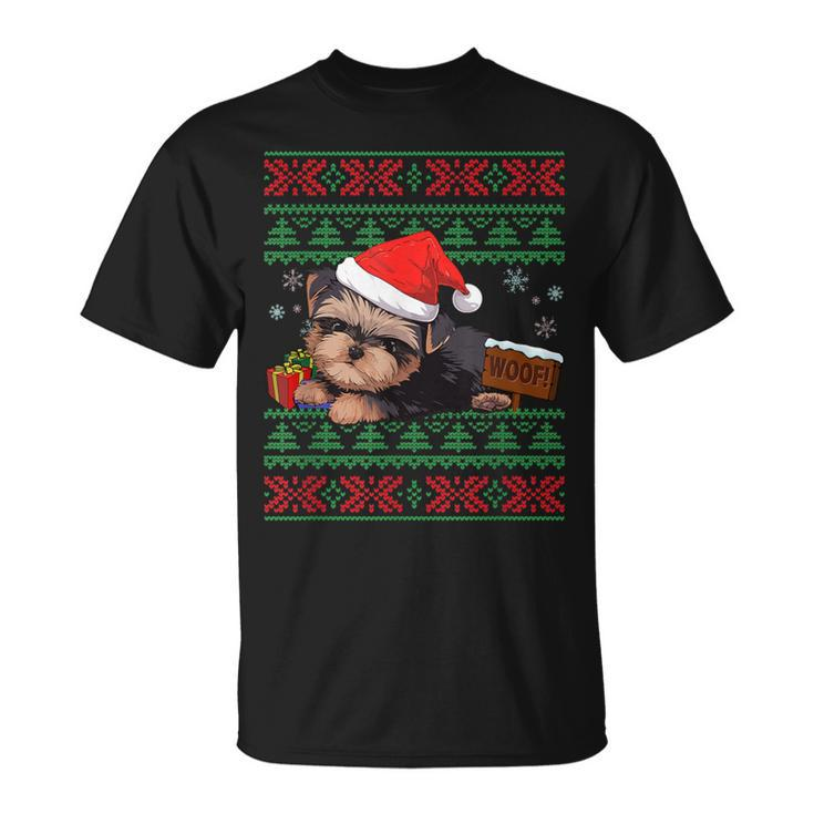 Yorkshire Terrier Dog Lover Santa Hat Ugly Christmas Sweater T-Shirt