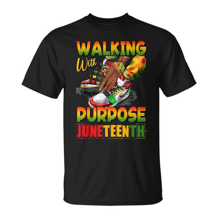 Youth Shoes Steppin Into Junenth Walking With Purpose  Unisex T-Shirt