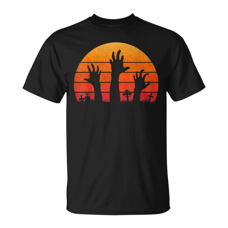 Zombie Hand Scary Costume Halloween Vintage Retro Sunset 80S 80S Vintage Designs Funny Gifts Unisex T-Shirt