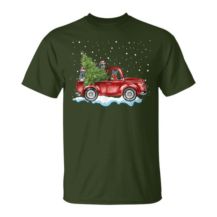 Australian Cattle Dogs Ride Red Truck Christmas T-Shirt