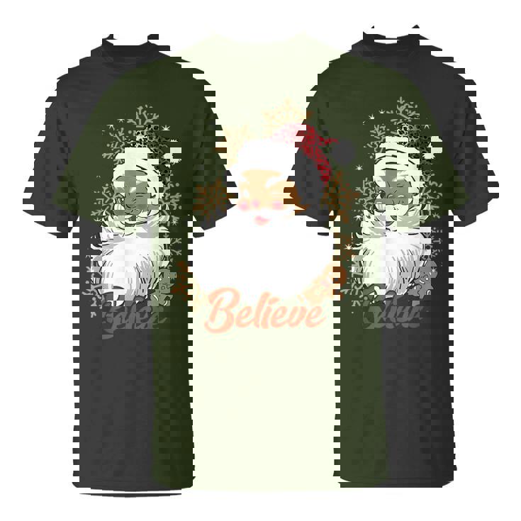 Believe Afro Santa African American Christmas Black Pride T-Shirt