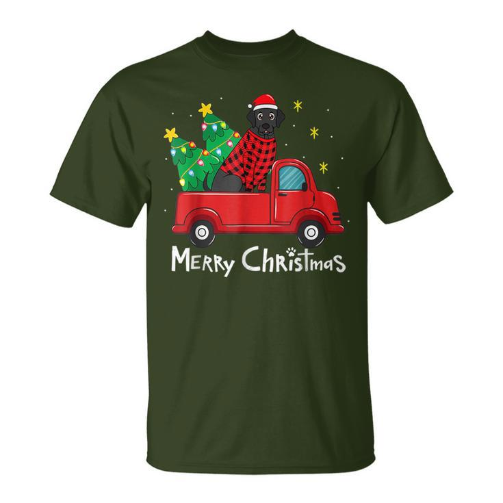 Black Labrador Christmas Truck Tree Red Plaid Dog Lab Xmas T-Shirt