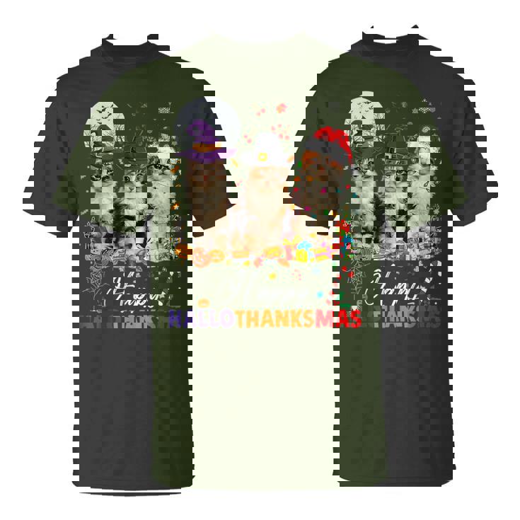 Cat Halloween Christmas Happy Hallothanksmas Thanksgiving T-Shirt