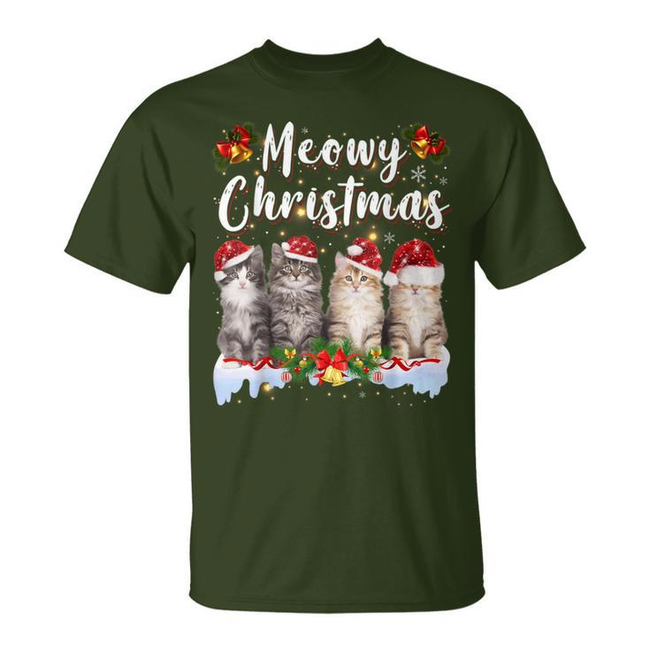 Cat Meowy Family Matching Christmas Pajamas Santa Cats Xmas T-Shirt