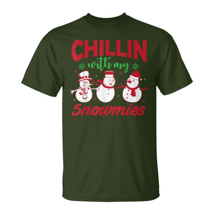 Christmas Chillin With My Snowmies Snowman T-Shirt