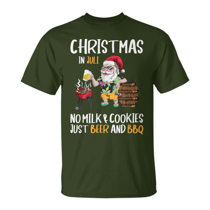 Christmas In July Santa Claus Goes On Holiday Barbecue Party T-Shirt