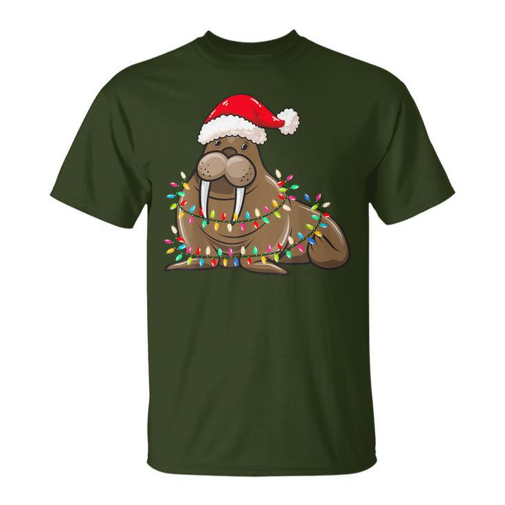 Christmas Lights Walrus Wearing Xmas Hat Walrus Lover T-Shirt
