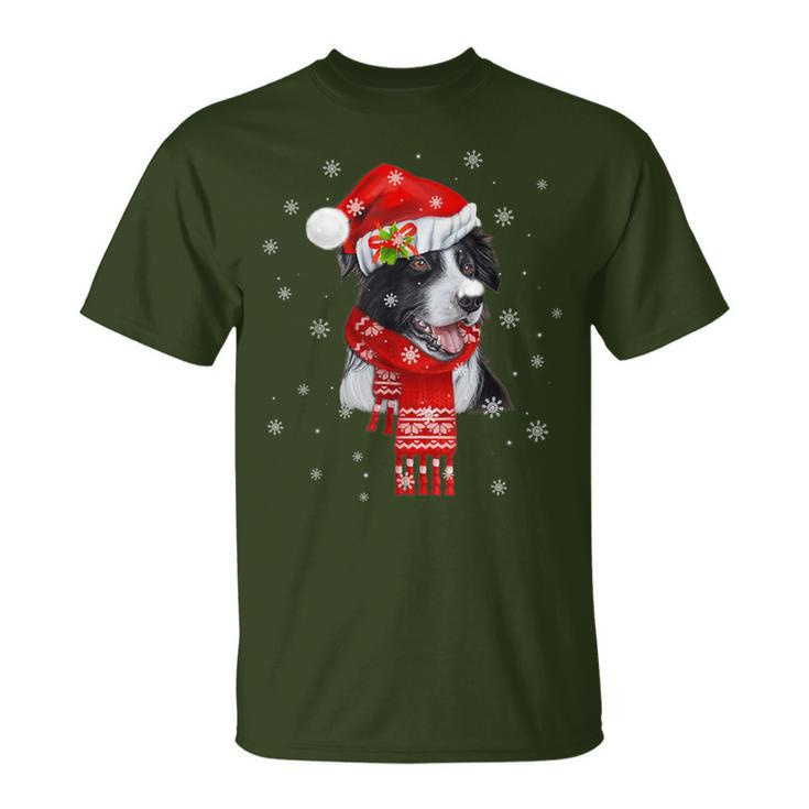 Christmas Pajama Border Collie Costume Santa Hat T-Shirt
